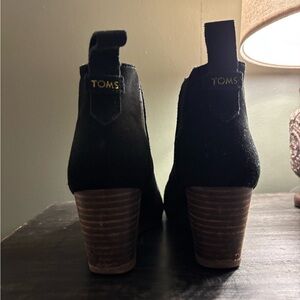 TOMS Black Suede Wedge Booties